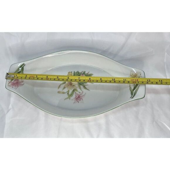 Jade Lily by Shafford Fine Porcelain Baking Dish Flowers Oblong 13”x 7”x 2” - Picture 6 of 9